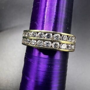 Solid 10kt Gold and CZ stamped Double Row Half Eternity Band Sz 5.5 Ring GENUINE